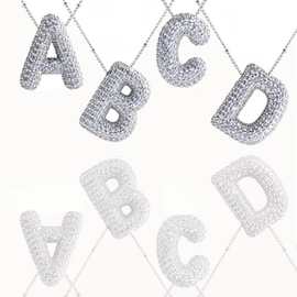 跨境新款热销满钻26个胖字母吊坠项链铜镀白金锁骨链时尚百搭配饰