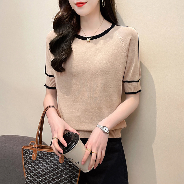 Spring and Summer Explosions Thin Ice Silk Knitwear Women's Short-sleeved T-shirt Women's Loose Black Base Shirt Thin Half-sleeved Top
