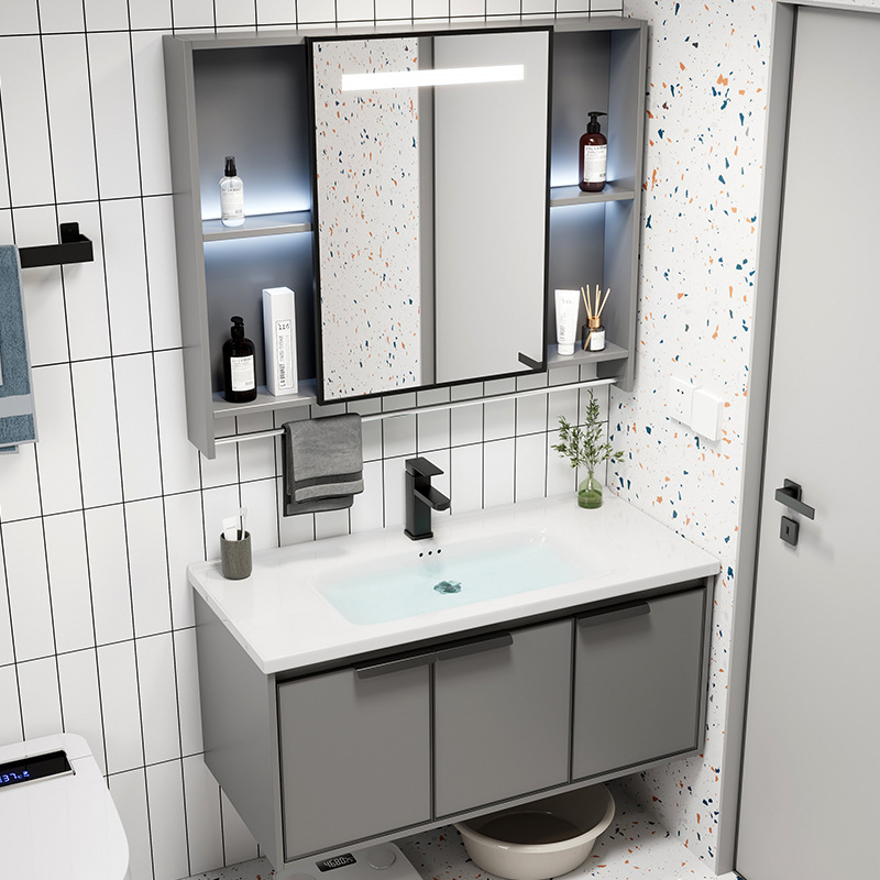 Simple Moderna engrosada aleación de aluminio espacio gabinete de baño combinación lavabo cuarto de baño Placa de roca lavabo piscina balcón