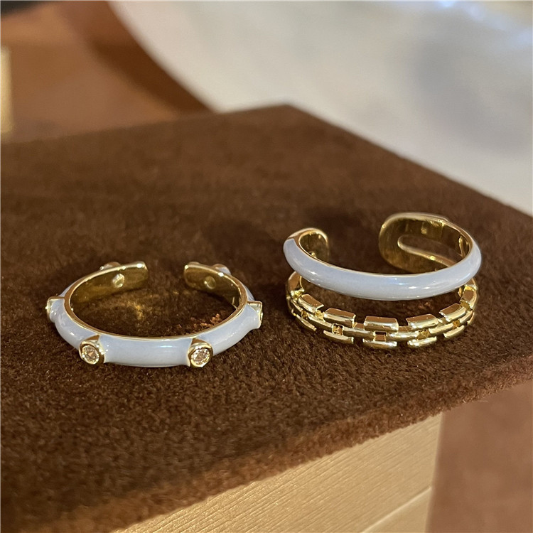 Fashion Round Copper Plating Inlay Artificial Diamond Rings 2 Pieces