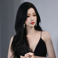 S925銀針歐美誇張長款流蘇鋯石耳環女ins潮輕奢小眾耳釘網紅耳飾