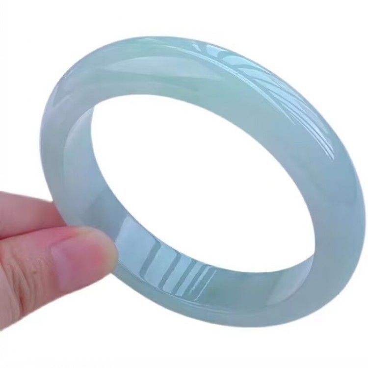 Vòng tay ngọc bích Miến Điện băng sáp xanh nhạt dầu xanh, đường kính trong 54–63 mm chi tiết 11