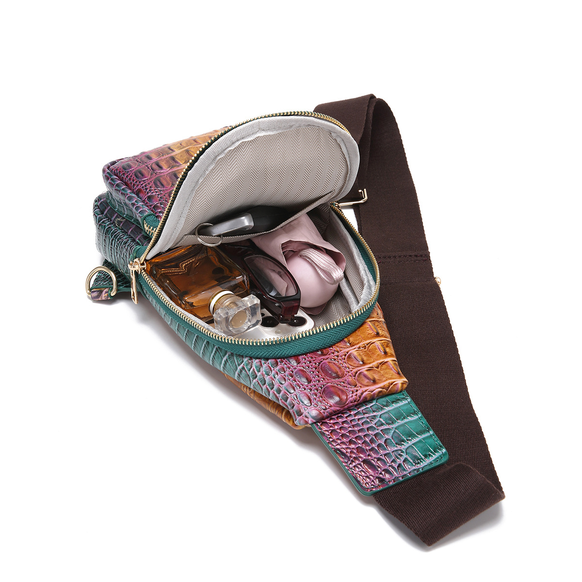 Retro Women's Chest Bag With Crocodile Pattern And Wide Strap_voghion.com