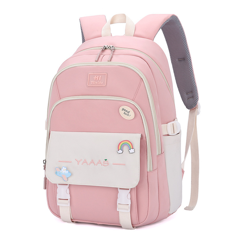 Mochila Jianglida para estudiantes de secundaria, para niñas, moderna y fresca, con diseño de letras en bloques de color dulce, gran capacidad, mochila de doble asa con amortiguación de aire.