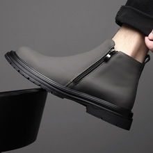 切尔西靴男秋冬季加绒保暖英伦风马丁靴男士中帮皮靴男拉链潮短靴