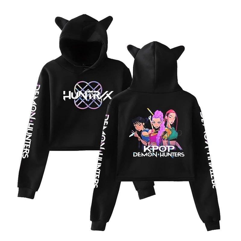 2025跨境新品KPop Demon Hunters欧美时尚猫耳朵露脐卫衣女|undefined