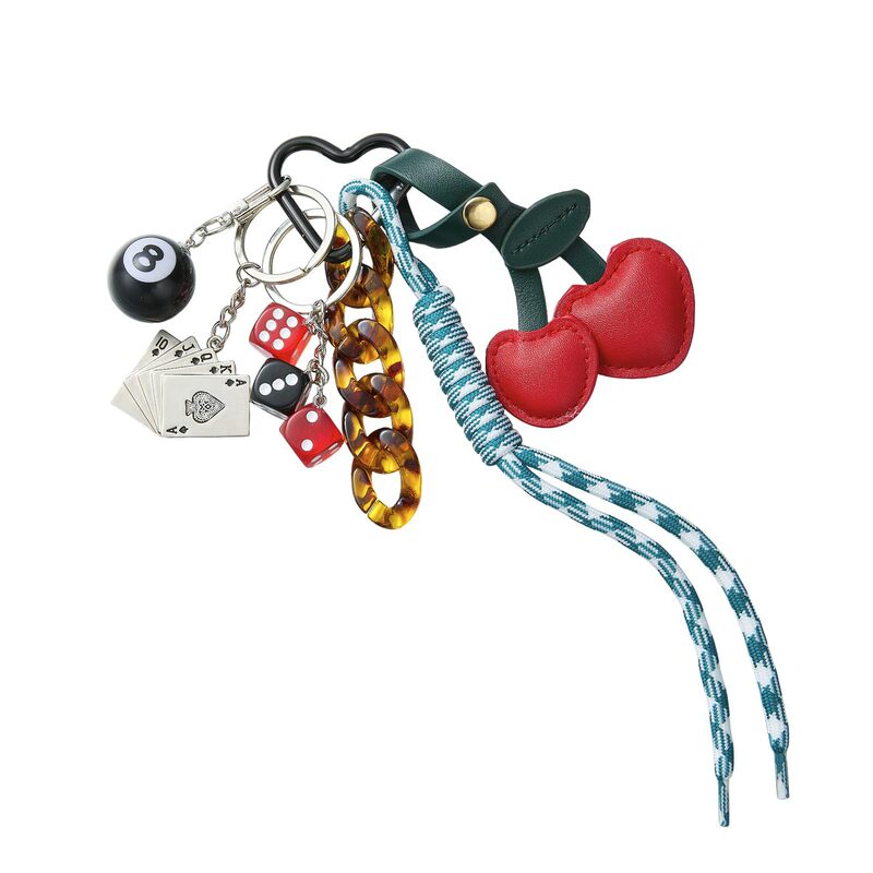 Hand-Woven Pendant for Women, Leather Cherry Dice Playing Card Pendant, Bag Pendant, Woven Rope Knot Pendant Hand-Woven Pendant for Women, Leather Cherry Dice Playing Card Pendant, Bag Pendant, Woven Rope Knot Pendant