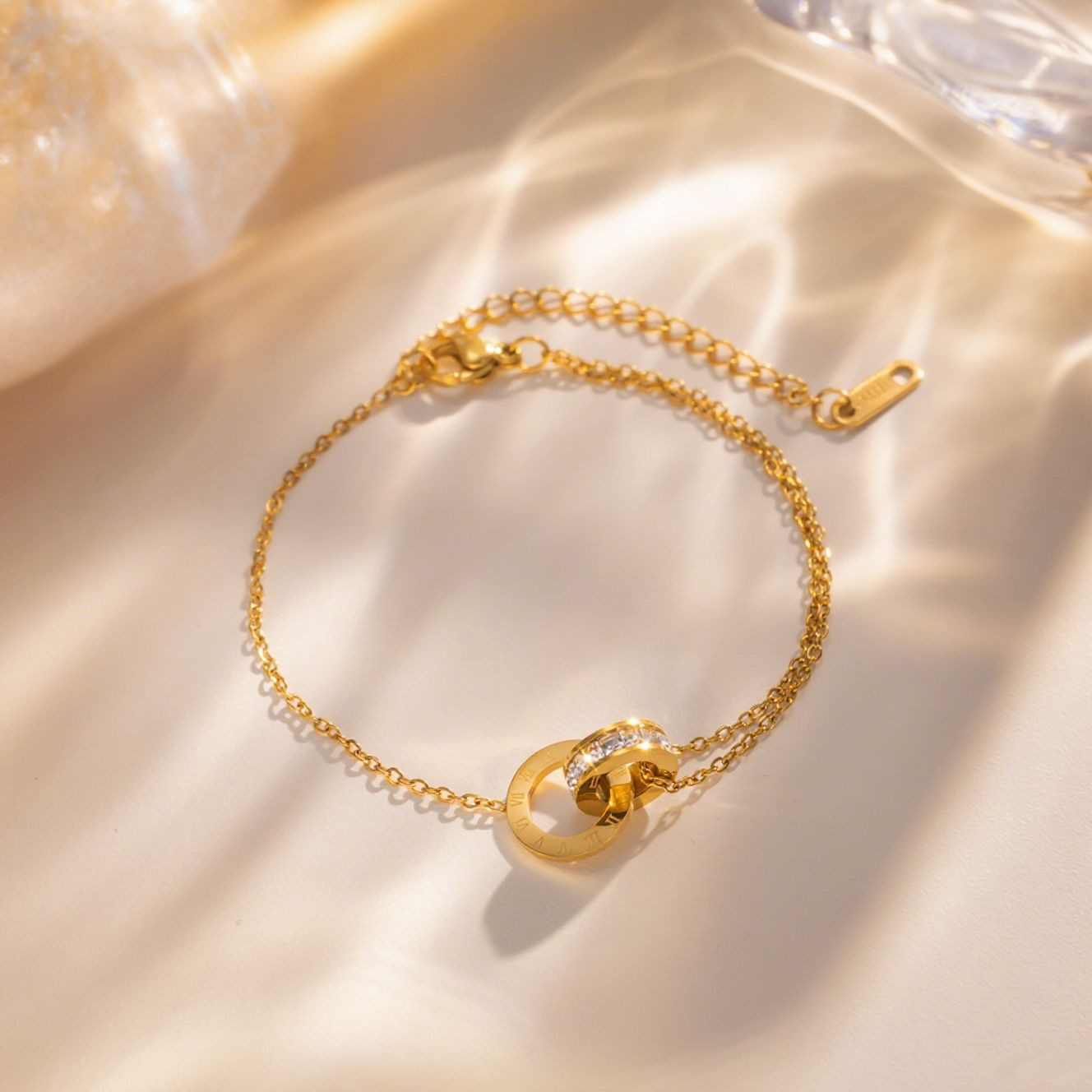 1531-4#gold titanium steel double ring bracelet