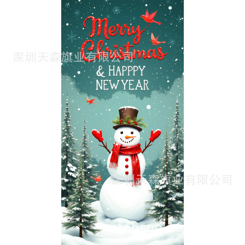 圣诞节门盖冬季雪人节日门套欧美跨境派对布置背景布新款门盖|undefined