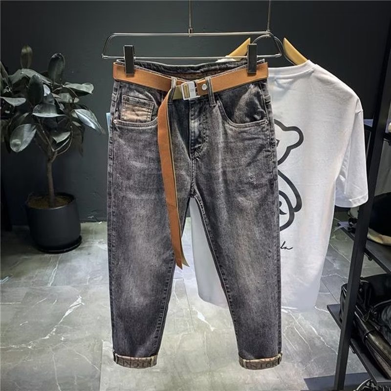 Jeans men's autumn new high-end fashion cropped loose feet Ruan Shuai Korean style casual men's pants cross-border