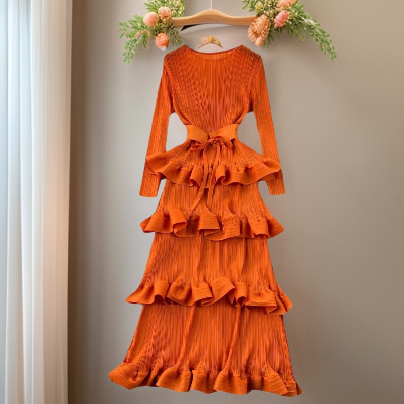 High-end banquet dress high-end light luxury niche ruffled cake skirt heavy-duty pleated slim-fit long dress High-end banquet dress high-end light luxury niche ruffled cake skirt heavy-duty pleated slim-fit long dress