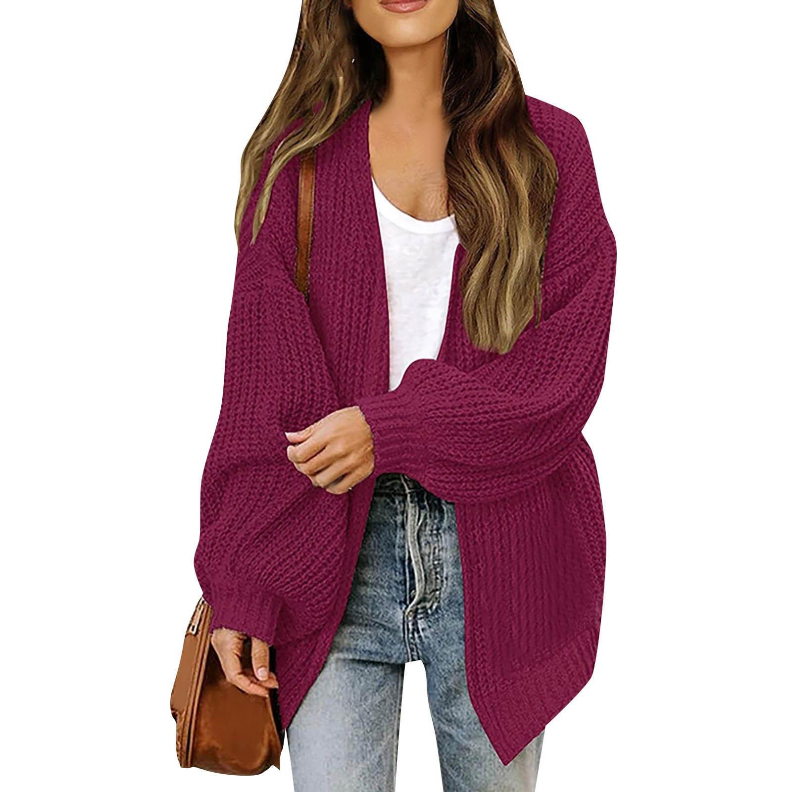 2023 Otoño e Invierno Amazon comercio exterior de las mujeres manga larga linterna manga color sólido flojo punto cardigan grueso aguja suéter para las mujeres
