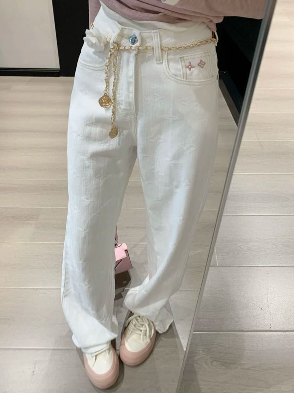 2025 新しい Xiaoxiangfeng カジュアルパンツ女性のファッションチェック柄ハイウエストストレートジーンズジャカードハイエンドハイウエストワイドレッグ|undefined
