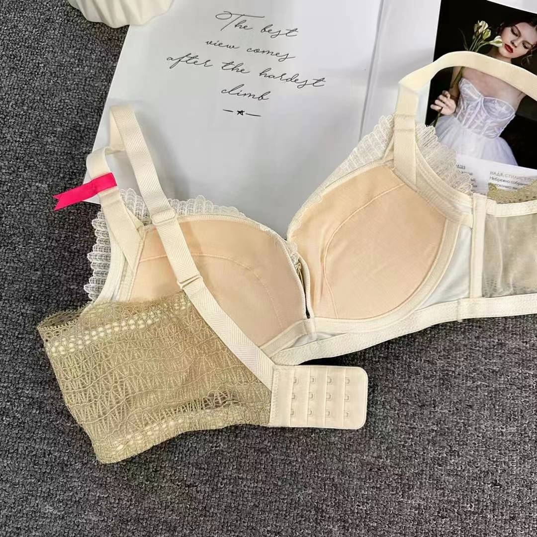 Nuevo sujetador de alta calidad de moda de encaje jacquard transpirable y cómodo ajustable anti-caída reunido tres filas de ropa interior de botón