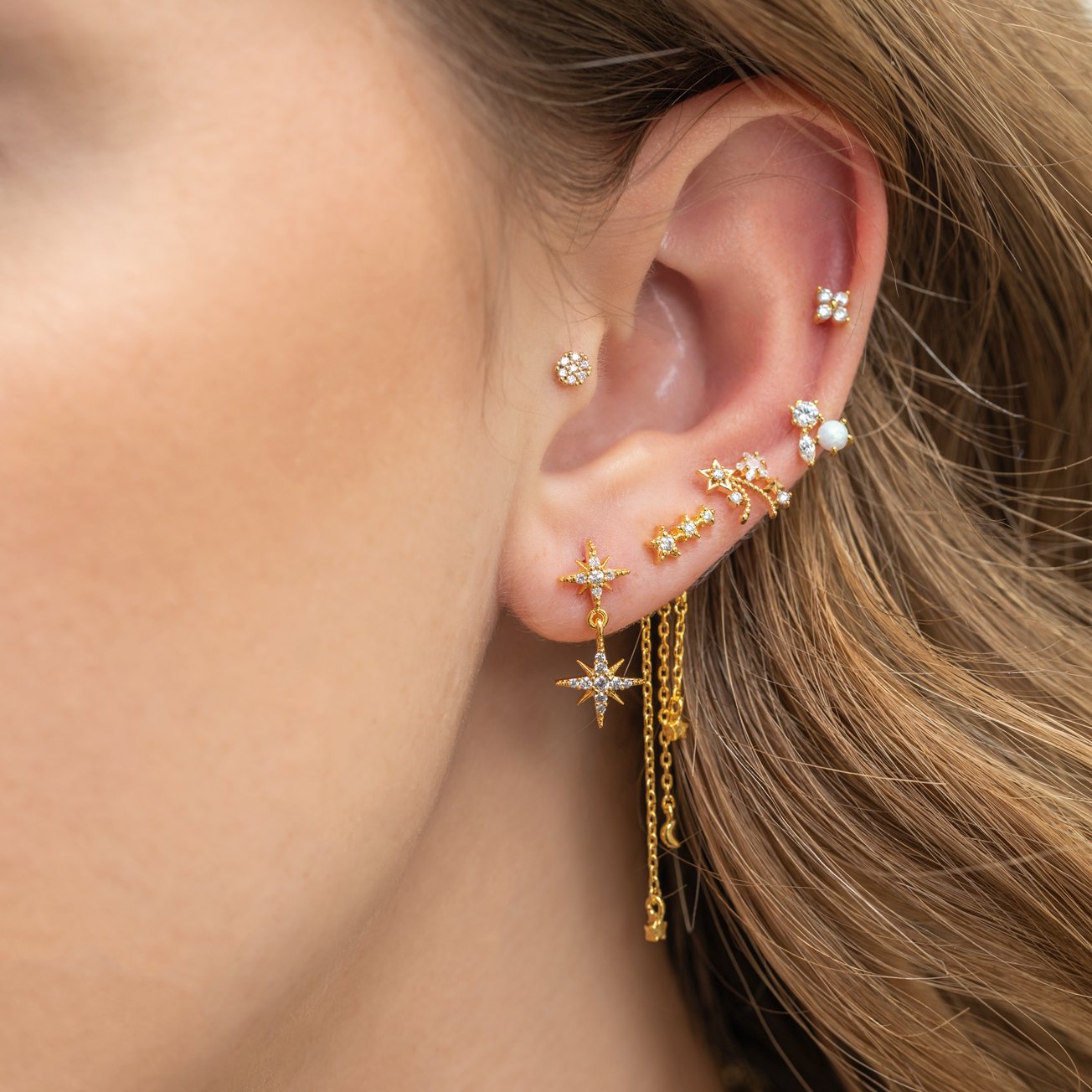 10g Weight 1 Set Fashion Star Copper Inlay Zircon Earrings