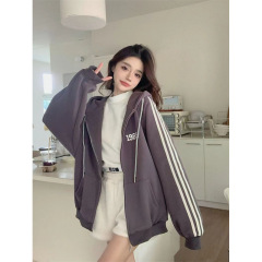 条纹撞色时尚运动服套装女春秋季宽松韩版学生跑步卫衣休闲两件套