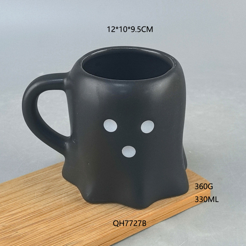 Creativo encantador fantasma de cerámica taza pintada a mano decoración de la escena de Halloween taza de agua extraña