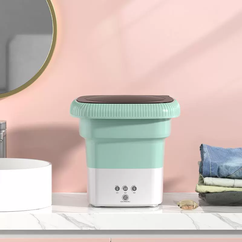 Portable mini washing machine, 6 L / 9 L options, blue‑light antibacterial, auto‑timer, dehydration