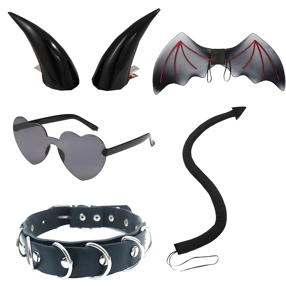 Set de Halloween para el Festival de los Fantasmas, diadema con cuernos de diablo, tridente, accesorios, alas de diablo, cola de diablo