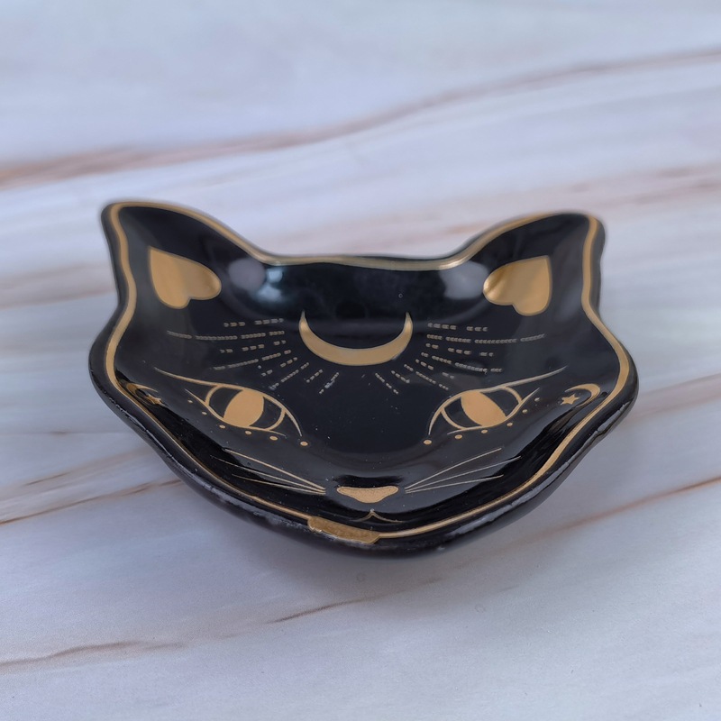 Plato de joyería de cerámica lindo de Halloween cuidadosamente seleccionado Plato de gato para niños Plato de anillo de escritorio de dormitorio Plato de dim sum Decoración