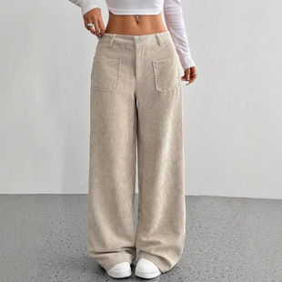 European and American Foreign Trade Amazon Cross-Border Casual Women's Loose Solid Color Pocket Floor-Length Wide-Leg Pants Casual