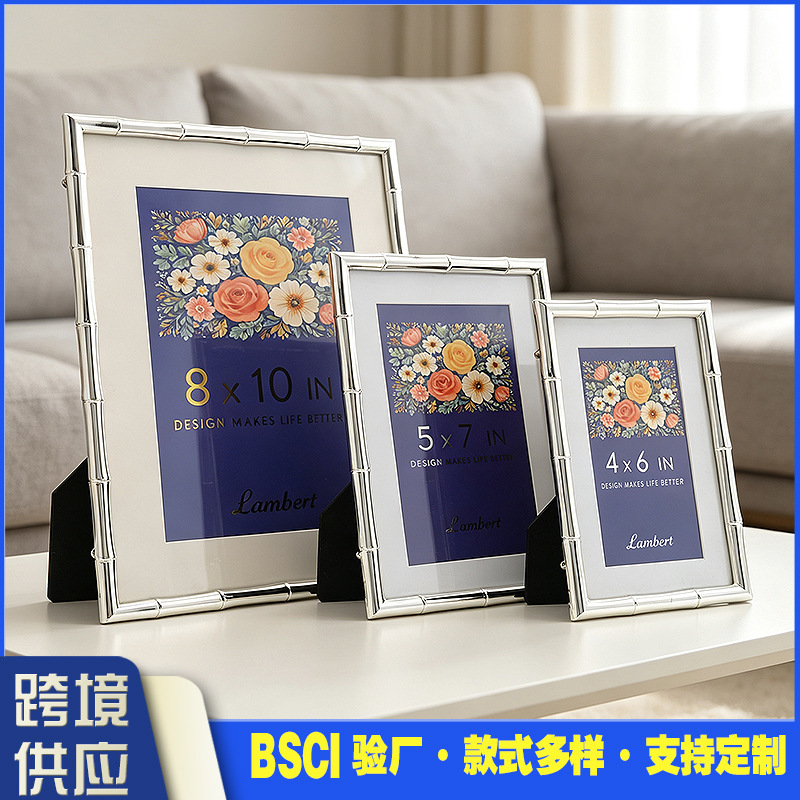 Cross-border best-selling zinc alloy bamboo joint 3D metal photo frame home decoration display stand factory wholesale Cross-border best-selling zinc alloy bamboo joint 3D metal photo frame home decoration display stand factory wholesale
