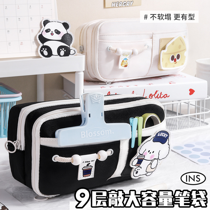 Bolsas de lápiz de gran capacidad, bolsas de papelería de Velcro de nuevo diseño, nicho de alta calidad, caja de papelería de estudiantes de secundaria.