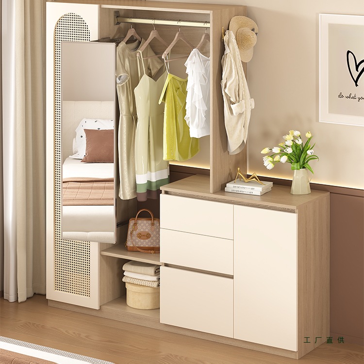 家用卧室衣柜挂衣架斗柜一体靠墙床头床尾收纳柜衣帽架定 制A84