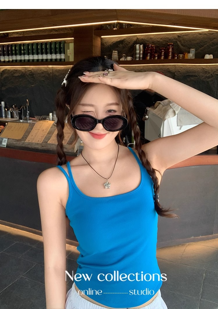 Backless Slim Fit Summer Cami Top with Built-in Bra