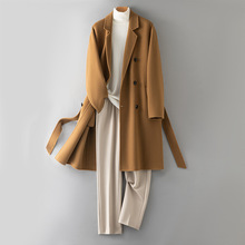 90%羊毛加10%羊绒大衣男长款带腰带双面呢纯色全毛呢羊毛大衣外套