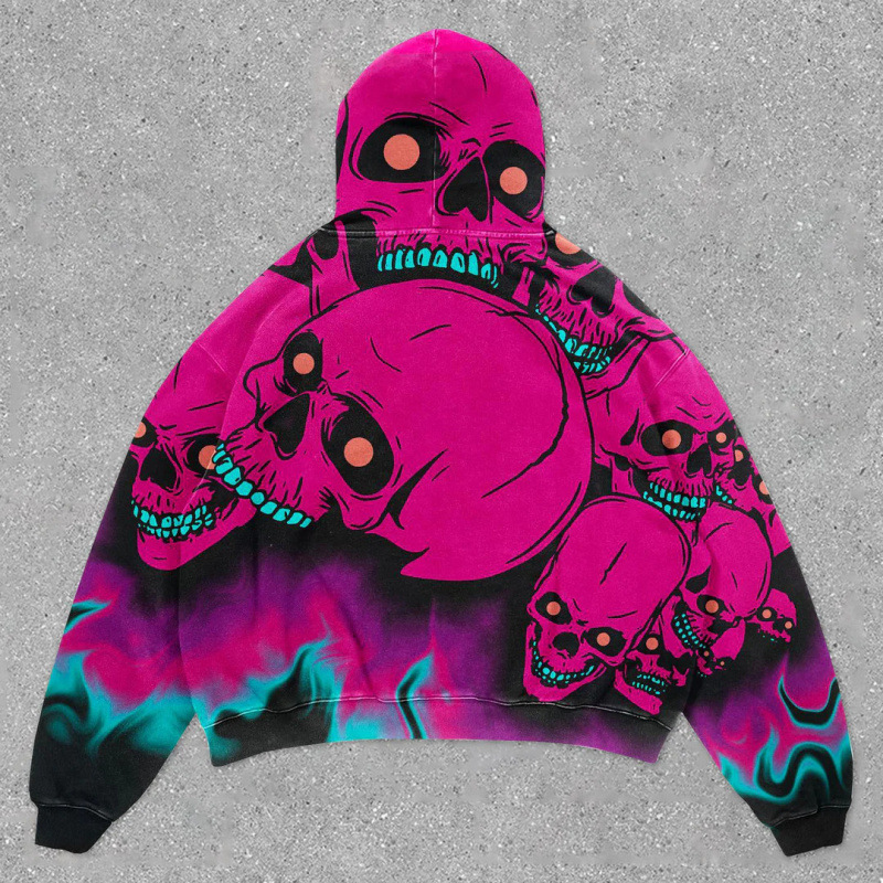 Felpa con cappuccio con stampa scheletrica 3D – Pullover streetwear ad alta grammatura (S-3XL, 96% poliestere, stile gotico unisex)_voghion.com