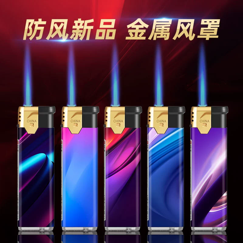 50 шт. Прямая штамповка ветрозащитная Зажигалка утолщенная металлическая одноразовая надувная Зажигалка по индивидуальному заказу с напечатанным логотипом