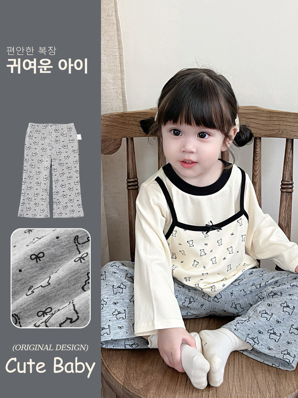 ベビー韓国風プリントパンツ 2025 秋の新スタイル女の子のお出かけパンツ西洋スタイル春と秋のベルボトム 5508|undefined