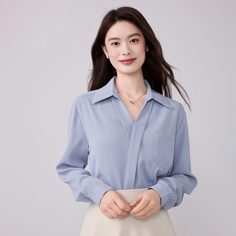 White Long-Sleeved Shirt for Women Spring & Fall New Business Attire Commuter Formal Wear Chiffon Shirt Formal Occasion Interview Top