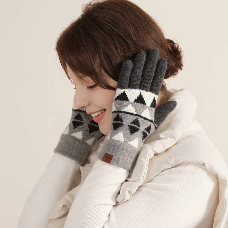 日本のウールのニットの手袋の女性の冬の保温のすべての指の手袋のベルベットの厚い騎乗の毛糸のタッチパネルの手袋の男|undefined