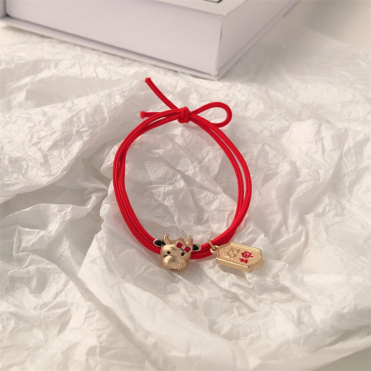 Fiesta de Año Nuevo de metal rojo elástico cuerda de cabeza de cabello de arco elástico de cabello de alta cola de caballo adornos de cabello