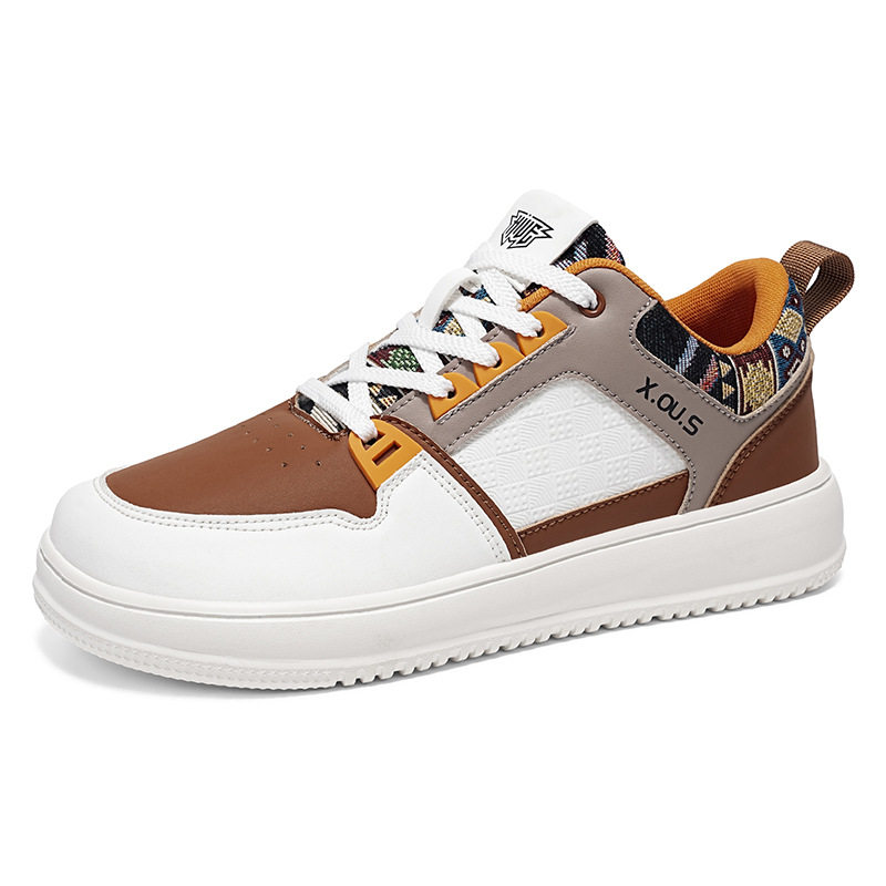 Giày sneaker cổ thấp mũi tròn rộng, đế dày tăng chiều cao, mặt da chống nước, dây buộc — Bạch tửu đỏ 8811, Trắng kaki 8811, Trắng đen 8811