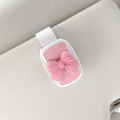 Multifunctional Car Glasses Holder Car Glasses Holder Leather Car Sun Visor Storage Box Car Sunglasses Holder Card Holder (Car Glasses Clip/Bill Clip) - glasses-clip-pink-and-white-pink-bow