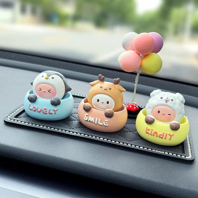 Car ornaments | Cute Shaking Head Animal Dolls - blue-penguin-milk-cafe-deer-yellow-puppy-mini-colorful-balloon-ornaments-small-diamond-encrusted-cushion