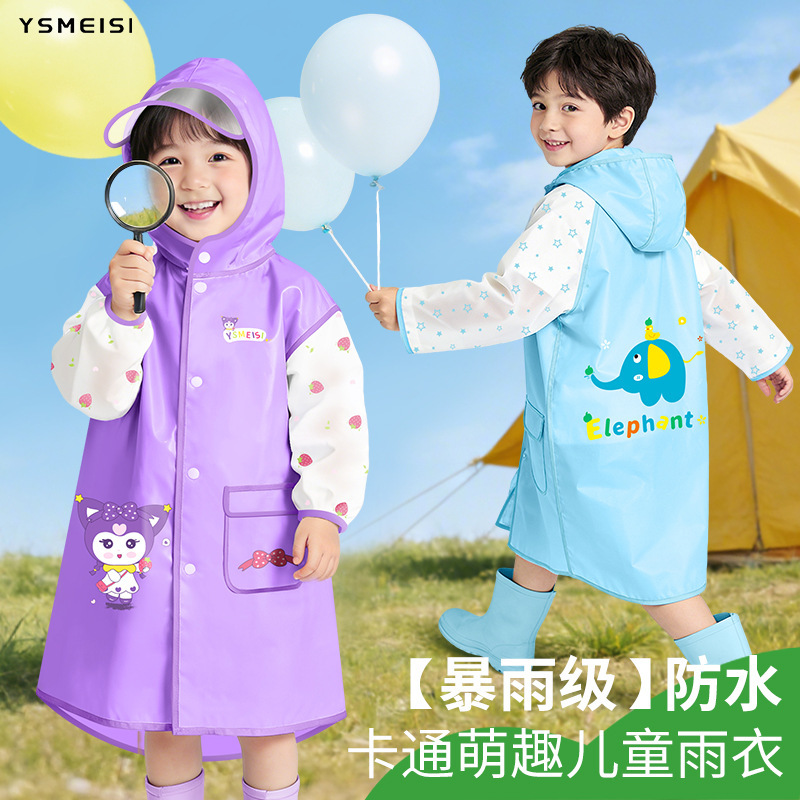 Children's Raincoat for Girls and Boys, with Backpack Space, Large Brim, Waterproof Rain Poncho for Kindergarten