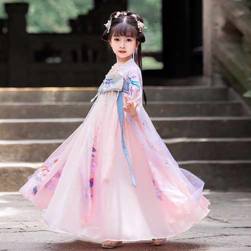 Hanfu girls Chinese ancient folk Han Tang princess cosplay dress ru fairy skirt children antique Chinese traditional folk dance costumes