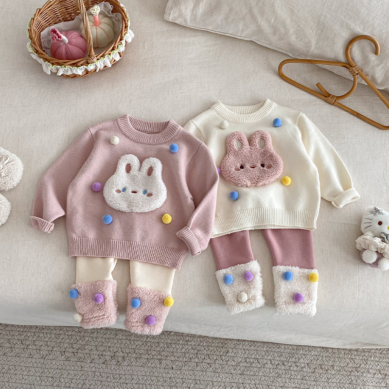 女童韩版打底裤2025新款冬季宝宝洋气拼接毛球裤子儿童加厚冬装潮