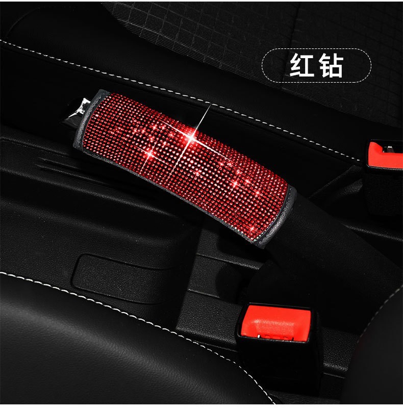 Car Diamond-Encrusted Handbrake Cover, Seatbelt Shoulder Pad, Hot-Drilled Gear Shift Head Protective Cover, Decorative Interior Accessories