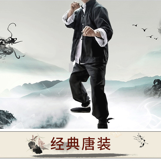 Bruce Lee Ye Wan's Same Style Clothing Wing Chun Clothing Martial Arts Clothing Men's Tang Suit Mandarin Jacket Cotton and Linen Black and White Suit