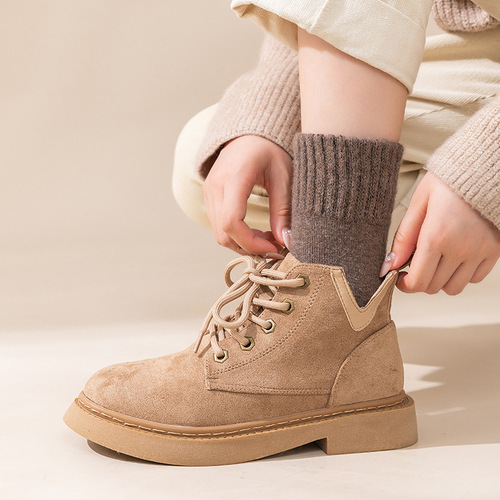 Socks for men and women, mid-calf socks, autumn and winter thickened velvet towel socks, warm wool socks, long solid color sleep terry socks