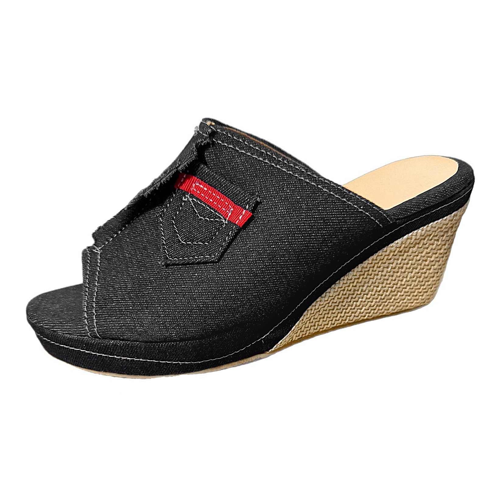 plus Size Women's Summer Sandals Wedge Heel Thick Sole Denim Outerwear Slippers_voghion.com