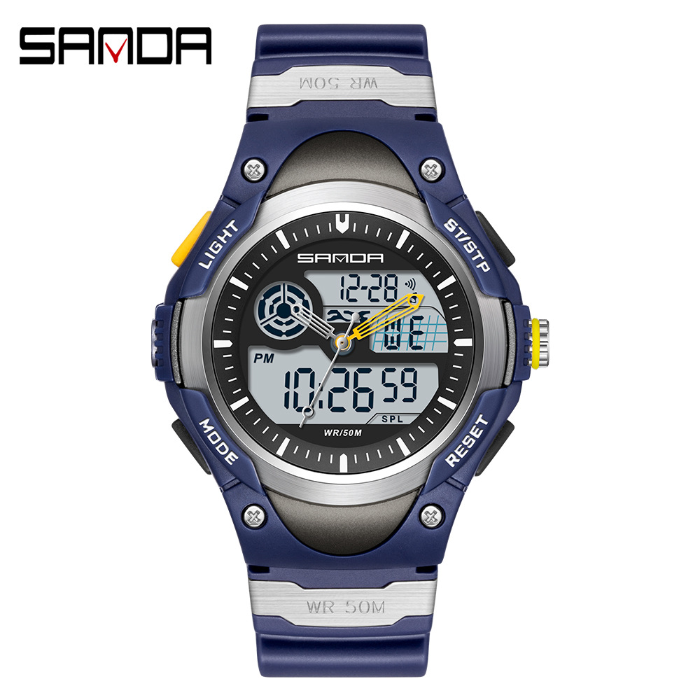 SANDA 3117 nuevo multifuncional de moda de doble movimiento de calendario semana reloj despertador de ocio reloj deportivo