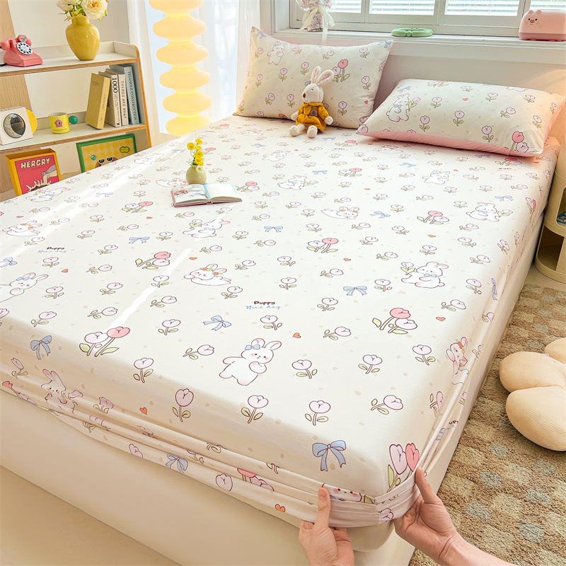 2025 primavera y verano nuevo producto sábana de algodón juego de tres piezas para estudiantes con funda de algodón estampada para adultos