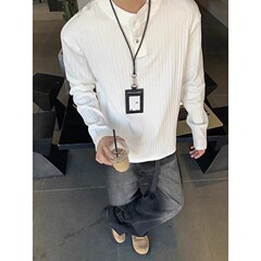 美式白色亨利领polo衫长袖t恤男秋季高级感无帽卫衣内搭打底上衣