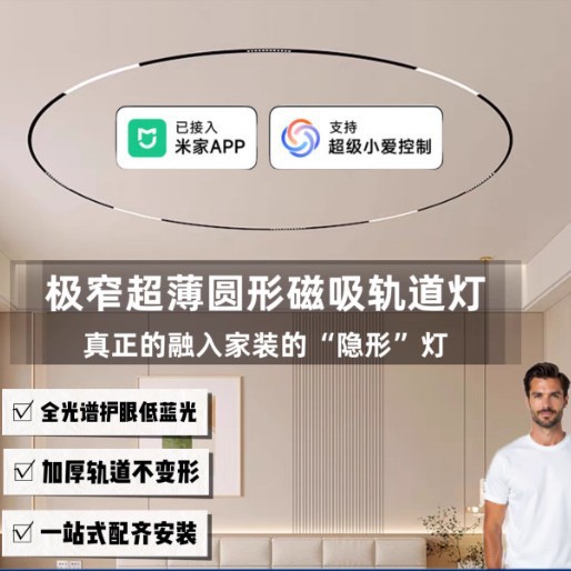 Luz de pista de atracción magnética anular, luz de reflector de riel redondo inteligente incrustada sin borde de montaje oculto para sala de estar dormitorio comedor
